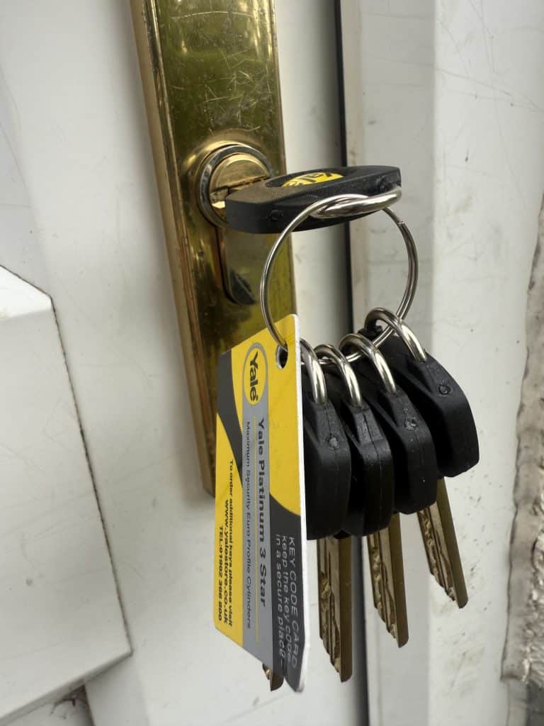 Yale Platinum 3 Star TS007 anti-snap euro cylinder installed on uPVC door in Darras Hall, Ponteland by Locksmith Kev