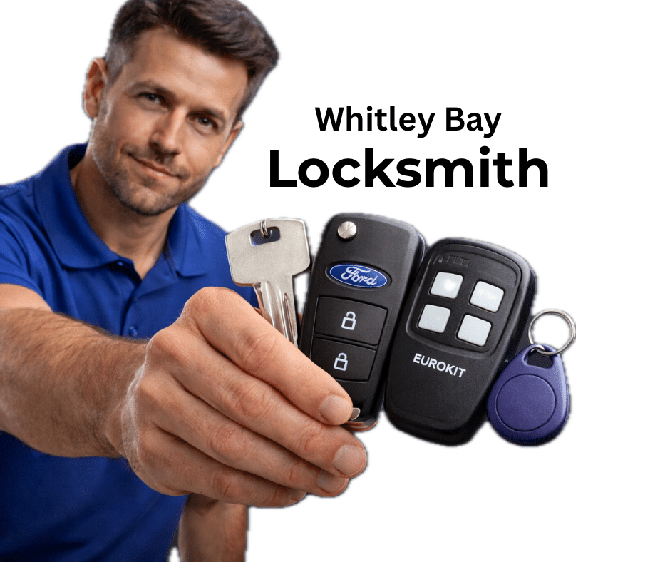 Locksmith holding house key, car key and access fob in Whitley Bay