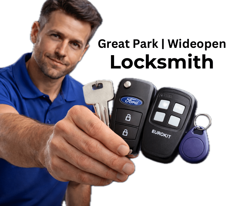 Locksmith holding house key, car key and access fob in Wideopen and Great Park