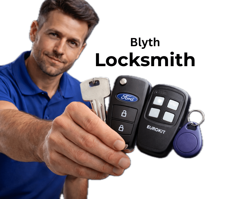 Locksmith holding house key, car key and access fob in Blyth