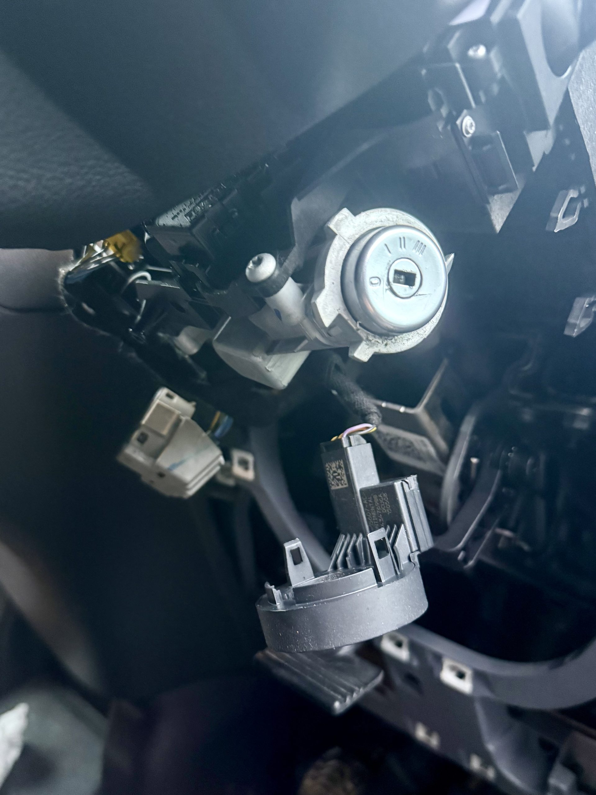 Ford Transit Custom ignition repair in Cramlington with the ignition switch disconnected and immobiliser transceiver removed