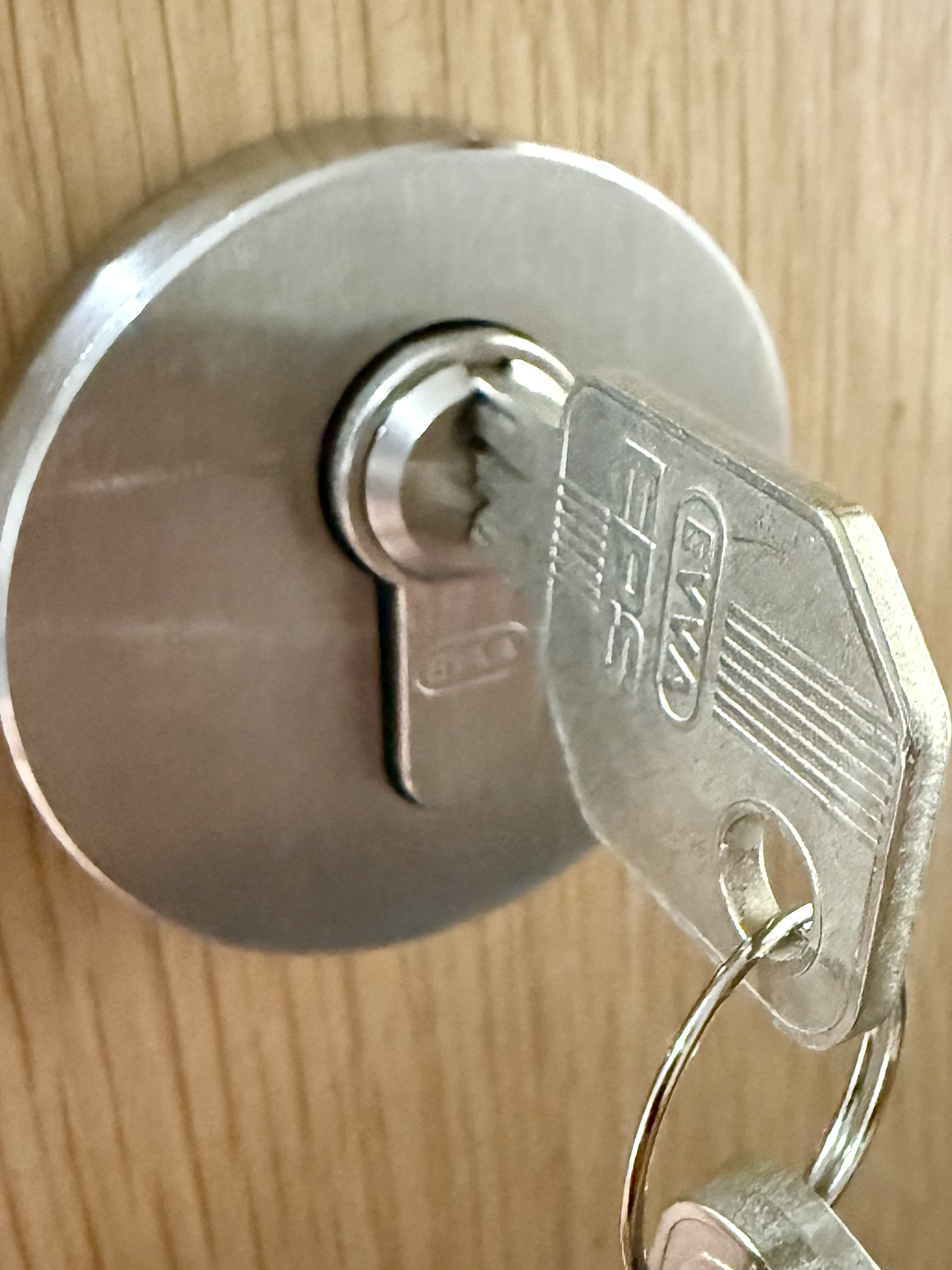 EVVA high-security euro cylinder installed in a commercial timber door at Newcastle Civil and Family Court.